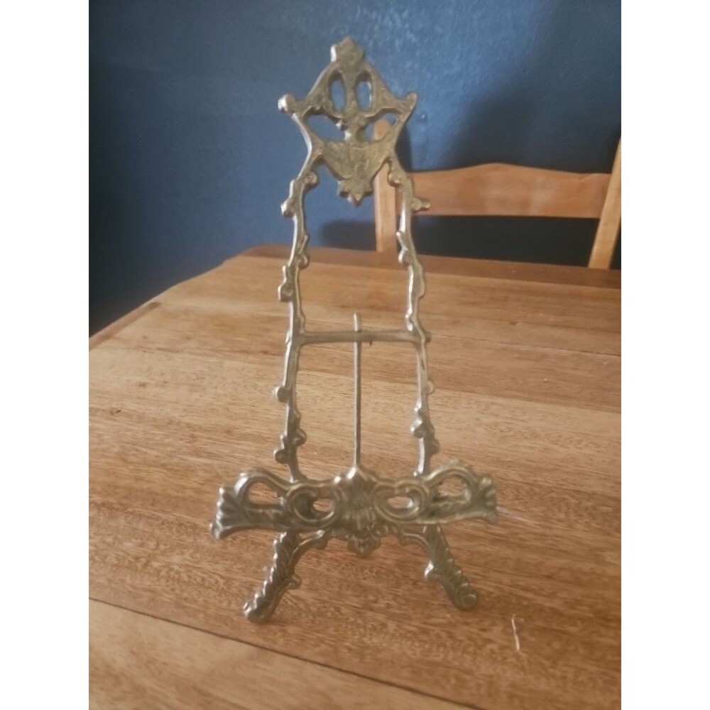 Small Brass Plate Photo Book Stand Holder Frame Support Display Good Condition